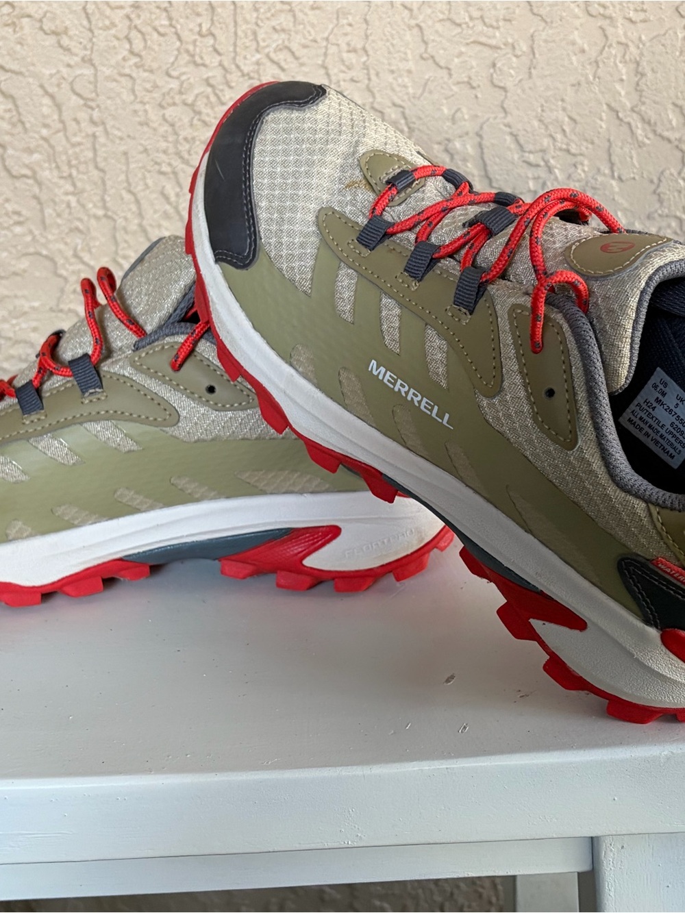 Merrell Waterproof Big Kids’ Olive Green and Red Trail Sneakers
